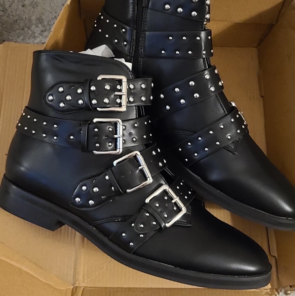 Black studded ankle boots